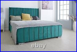 Panel Wing Plush Velvet Upholstered Bed Frame 4FT6 Double King Size Wingback