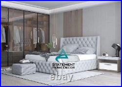 Panel Wing Plush Velvet Upholstered Bed Frame Double & King Size