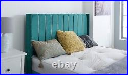 Panel Wing Plush Velvet Upholstered Bed Frame Double King Size Wingback Soft UK