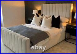 Panel Wing Plush Velvet Upholstered Bed Frame Double and King size