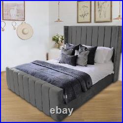 Panel Wing Upholstered Luxury Plush Velvet Bed Frame Double & King Size Uk