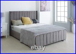 Panel wing Plush Velvet Upholstered Bed Frame Double & King Size UK