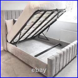 Panel wing ottoman gas lift bed Plush Velvet Upholstered Bed Frame Double