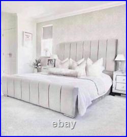 Panel wing plush velvet upholstered bed frame