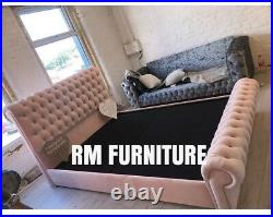 Pink Plush Single Chesterfield Bed Frame only