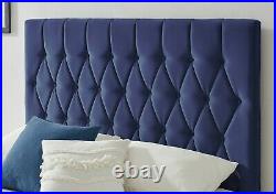 Plush Blue Velvet Upholstered Ottoman/Storage Bed Frame Double/4ft6 King/5ft