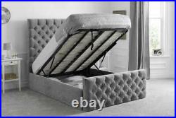 Plush & Crushed Velvet Florida Gas Lift Storage Bed Frame Available in All Sizes