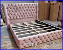 Plush Velvet Bed Frame, Chesterfield Upholstered Winged Bed, King / Double Beds