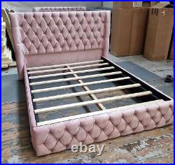 Plush Velvet Bed Frame, Chesterfield Upholstered Winged Bed, King / Double Beds