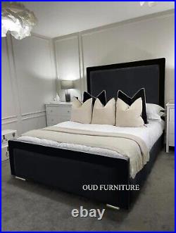 Plush Velvet Calvin Bed Frame, Border Bed, Bumper Bar Bed, Upholstered Bed