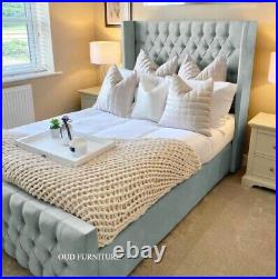 Plush Velvet Chester Bed, Wing Back Bed, Upholstered Bed, Bed Frame