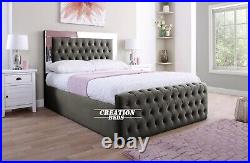 Plush Velvet Chesterfield Bed Frame With Mirror, Upholstered Bed 4ft6 5ft 6ft