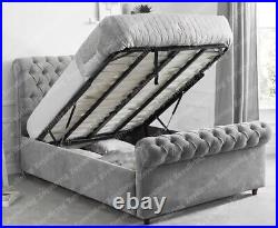 Plush Velvet Chesterfield Upholstered Sleigh Bed Frame Ottoman Storage &Mattress