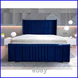 Plush Velvet Designer Panel Upholstered Wingback Bed Frame 3FT 4FT Double&King