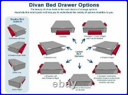 Plush Velvet Divan Bed- Drawer Storage- Small Double King Designed Headboard