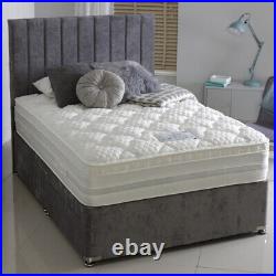 Plush Velvet Fabric Upholstered Divan Storage Drawers Bed Frame Base & Headboard