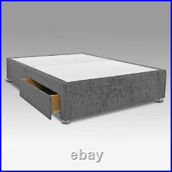 Plush Velvet Fabric Upholstered Divan Storage Drawers Bed Frame Base & Headboard