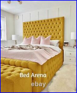 Plush Velvet Florida Upholstered Bed Frame, Chesterfield Bed, Double Bed 5ft 6ft