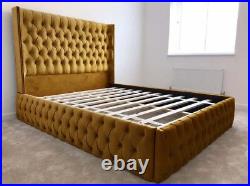 Plush Velvet Frankfurt Bed, Wing Back Bed, Upholstered Bed Frame, 4ft6 5ft 6ft
