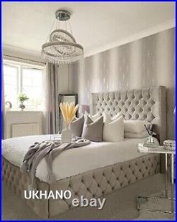 Plush Velvet Frankfurt Bed With/Without Storage, Ottoman Gaslift Bed, Slats Bed