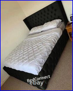 Plush Velvet Glasgow Wing Back Bed, Upholstered Bed, Chesterfield Bed All Sizes