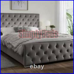 Plush Velvet Modren Style Upholstered Diamond Bed Frame 3FT 4FT6 5FT KING SIZE