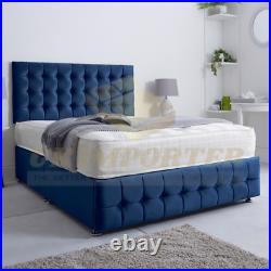 Plush Velvet Orthopaedic Divan Bed Cube Headboard&footboard&mattress King Double