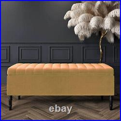 Plush Velvet Ottoman Bench with Storage, Lined Upholstered Footstool, End Table