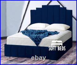 Plush Velvet Panel Bed Frame, Upholstered Bed, Double Bed, King, Super King
