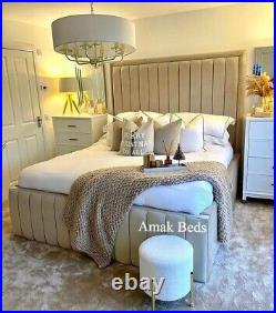 Plush Velvet Panel Bed Upholstered Bed With/Without Ottoman Gas Lift Storage