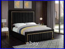 Plush Velvet Panel Gold Strip Bed with Mattress Double king size