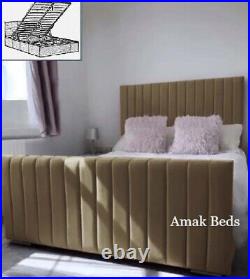 Plush Velvet Panel Storage Bed Frame, Upholstered Bed Ottoman Gas Lift Bed
