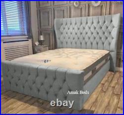 Plush Velvet Paris Wing back Bed Frame, Upholstered Bed Frame All Sizes