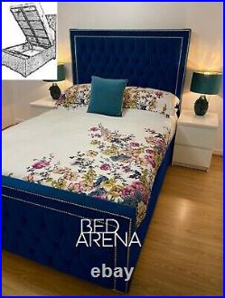 Plush Velvet Princess Storage Bed, Ottoman Gas Lift Bed Upholstered Storage Bed