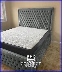 Plush Velvet Royal Cambridge Bed, Chesterfield Bed. Upholstered Bed All Sizes