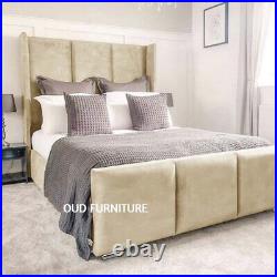 Plush Velvet Royal Oslo Bed, Bed Frame, Upholstered Bed, Wing Back Bed
