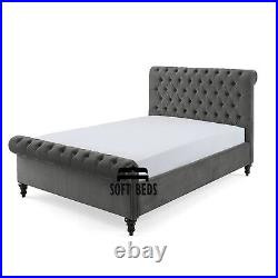 Plush Velvet Sleigh Bed Frame, Upholstered Bed, Double, King, Super King