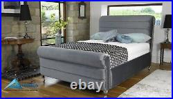 Plush Velvet Sleigh Bed Mayfair, All Colours And Sizes Available High Quality