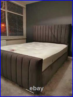 Plush Velvet Sleigh Bed + mattress Upholstered 3FT Single 4FT6 Double & 5ft King
