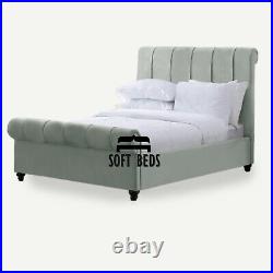 Plush Velvet Sleigh Panel Bed Frame, Upholstered Bed, Double, King, Super King