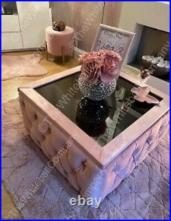 Plush Velvet Storage Upholstered Glass Top Coffee Table