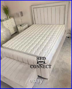 Plush Velvet Studded Panel Bed, Upholstered Bed. Bed Frame in All Sizes