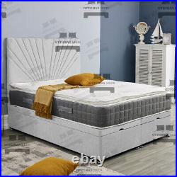 Plush Velvet Sunrise Design Ottoman Storage Upholstered Bed Frame Base Headboard
