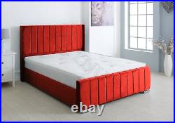 Plush Velvet Upholstered Bed Frame Panel 3ft 4ft6 Double 5ft King Maroon