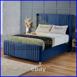 Plush Velvet Upholstered Bed Frame Winged Panel Ottoman Storage Bed All Sizes UK