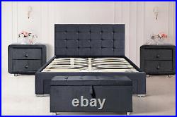 Plush Velvet Upholstered Fabric 4 Drawer Bed Frame With Bedsides Blanket Box