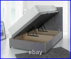 Plush Velvet Upholstered Gas Lift Up Ottoman Storage Bed Frame Base + Headboard