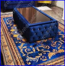 Plush Velvet Upholstered Glass Top Coffee Table With Storage