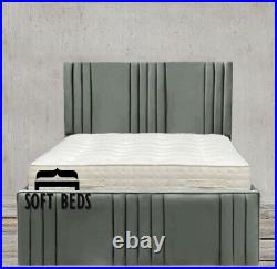 Plush Velvet Upholstered Panel Bed Frame With / Without Ottoman Gaslift Storage