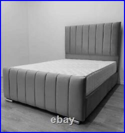 Plush Velvet Upholstered Panel Bed Solid Hand Made Frame+BASE On Promotion Price